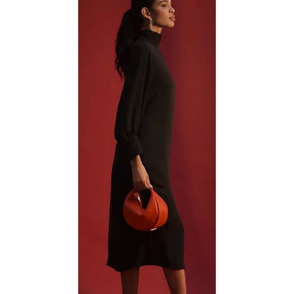 Anthropologie Maeve Long-Sleeve Mock-Neck Midi Dress Black Size Small NEW - Picture 3 of 10